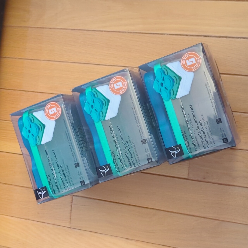 3 Stackable Sandwich Boxes with Stackable Ice Blocks